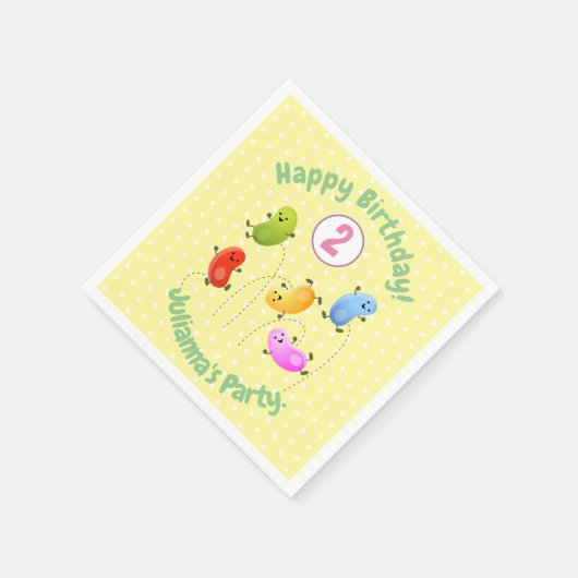 かわいいハッピーゼリービーンズ跳び漫画イラストレーション スタンダードカクテルナプキン (角)