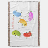 かわいいハッピーゼリービーンズ跳び漫画イラストレーション スローブランケット (正面縦)