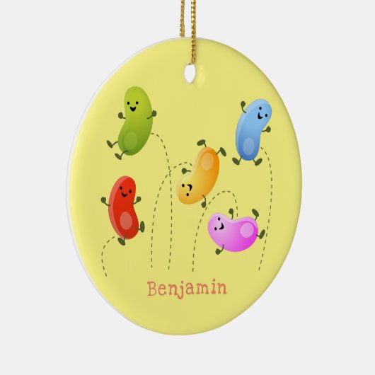 かわいいハッピーゼリービーンズ跳び漫画イラストレーション セラミックオーナメント (右)