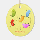 かわいいハッピーゼリービーンズ跳び漫画イラストレーション セラミックオーナメント (左)