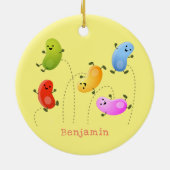 かわいいハッピーゼリービーンズ跳び漫画イラストレーション セラミックオーナメント (裏面)