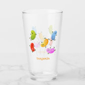 かわいいハッピーゼリービーンズ跳び漫画イラストレーション タンブラーグラス (正面)