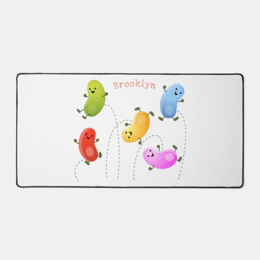 かわいいハッピーゼリービーンズ跳び漫画イラストレーション デスクマット (正面)