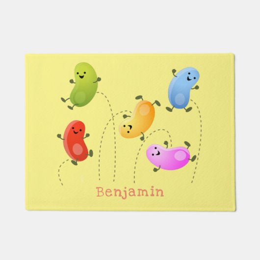 かわいいハッピーゼリービーンズ跳び漫画イラストレーション ドアマット (正面)