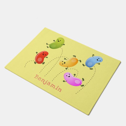 かわいいハッピーゼリービーンズ跳び漫画イラストレーション ドアマット (アングル)