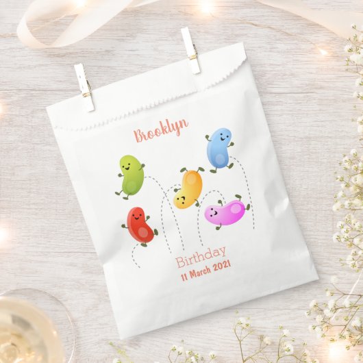 かわいいハッピーゼリービーンズ跳び漫画イラストレーション フェイバーバッグ (クリップ留めされた状態)