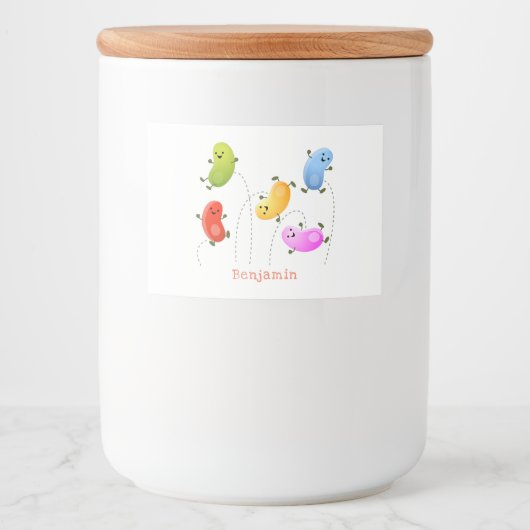 かわいいハッピーゼリービーンズ跳び漫画イラストレーション フードラベル (正面)