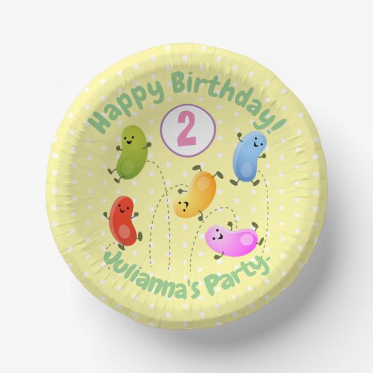 かわいいハッピーゼリービーンズ跳び漫画イラストレーション ペーパーボウル (正面)