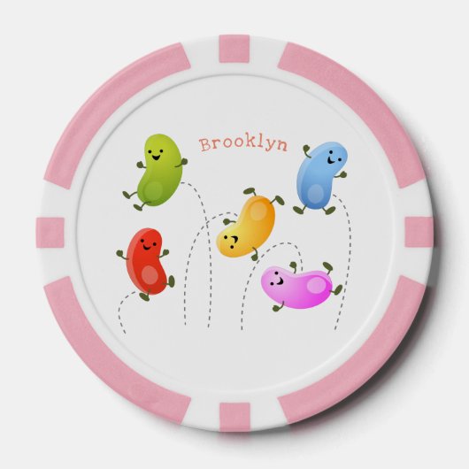 かわいいハッピーゼリービーンズ跳び漫画イラストレーション ポーカーチップ (正面)