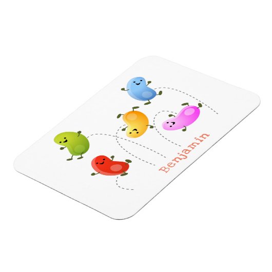 かわいいハッピーゼリービーンズ跳び漫画イラストレーション マグネット (左側)