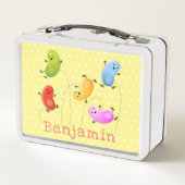 かわいいハッピーゼリービーンズ跳び漫画イラストレーション メタルランチボックス (裏面)