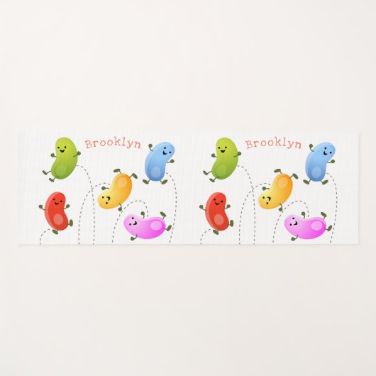 かわいいハッピーゼリービーンズ跳び漫画イラストレーション ヨガマット (正面(横))