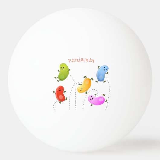 かわいいハッピーゼリービーンズ跳び漫画イラストレーション 卓球ボール (正面)