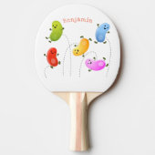 かわいいハッピーゼリービーンズ跳び漫画イラストレーション 卓球ラケット (正面)
