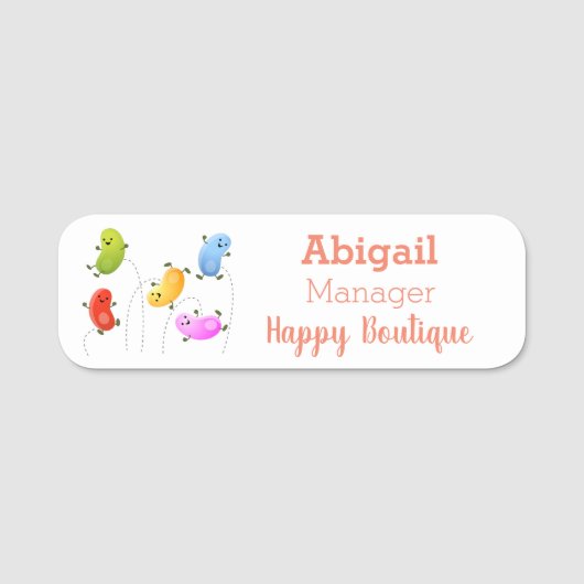 かわいいハッピーゼリービーンズ跳び漫画イラストレーション 名札 (正面)