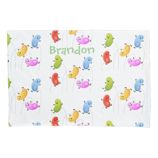 かわいいハッピーゼリービーンズ跳び漫画イラストレーション 枕カバー (正面)