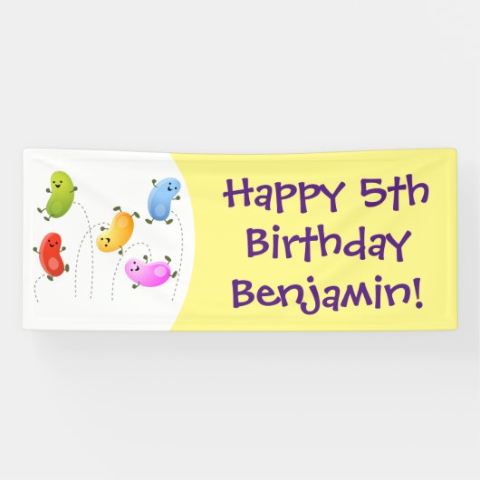 かわいいハッピーゼリービーンズ跳び漫画イラストレーション 横断幕 (横)