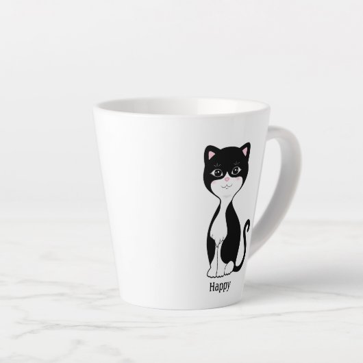 かわいいハッピータキシード猫 カフェラテマグ (右アングル)
