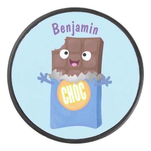 かわいいハッピーチョコレートキャンディバー漫画のキャラクター アイスホッケーパック (正面)