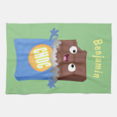 かわいいハッピーチョコレートキャンディバー漫画のキャラクター キッチンタオル (横)