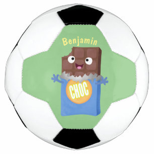 かわいいハッピーチョコレートキャンディバー漫画のキャラクター サッカーボール