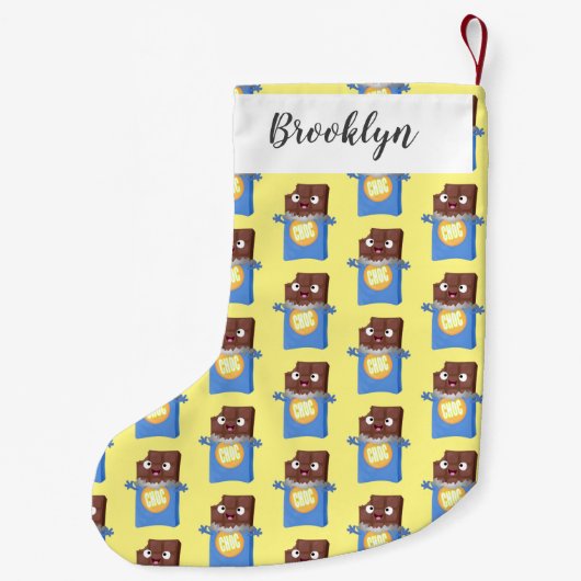 かわいいハッピーチョコレートキャンディバー漫画のキャラクター スモールクリスマスストッキング (裏面)