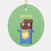 かわいいハッピーチョコレートキャンディバー漫画のキャラクター セラミックオーナメント (左)