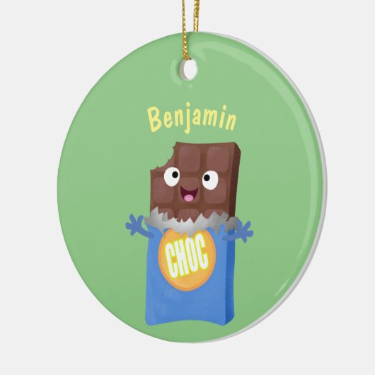かわいいハッピーチョコレートキャンディバー漫画のキャラクター セラミックオーナメント (左)