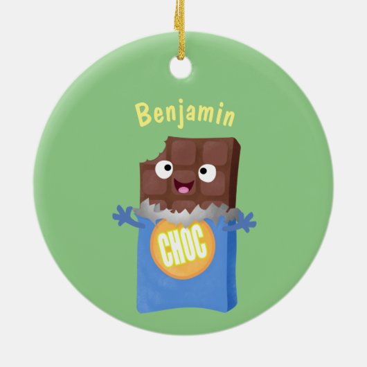 かわいいハッピーチョコレートキャンディバー漫画のキャラクター セラミックオーナメント (裏面)