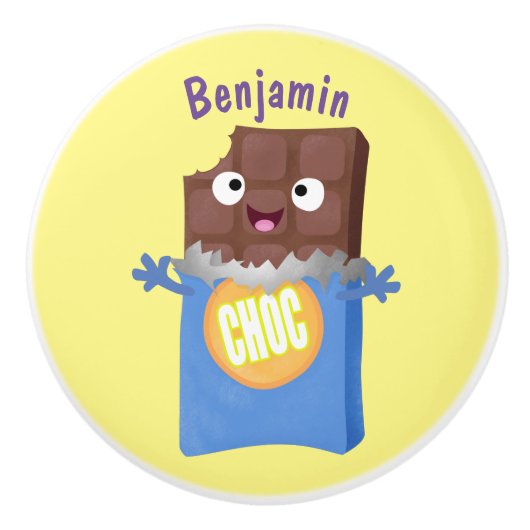 かわいいハッピーチョコレートキャンディバー漫画のキャラクター セラミックノブ (正面)