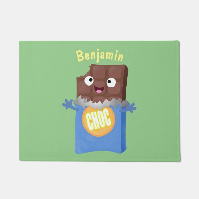 かわいいハッピーチョコレートキャンディバー漫画のキャラクター ドアマット (正面)