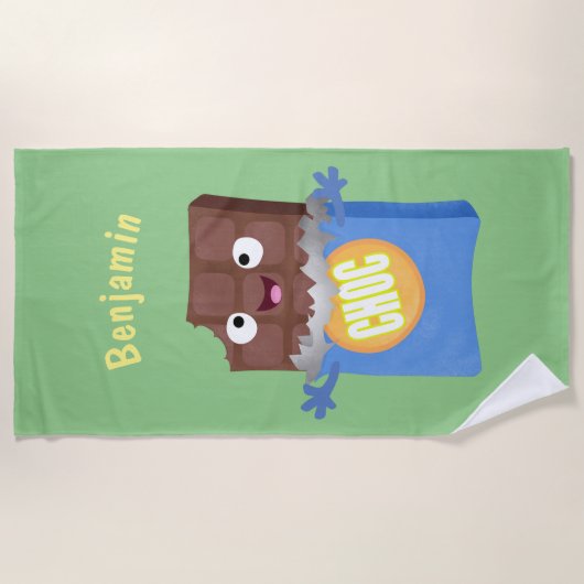 かわいいハッピーチョコレートキャンディバー漫画のキャラクター ビーチタオル (正面)