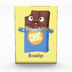 かわいいハッピーチョコレートキャンディバー漫画のキャラクター フォトブロック
