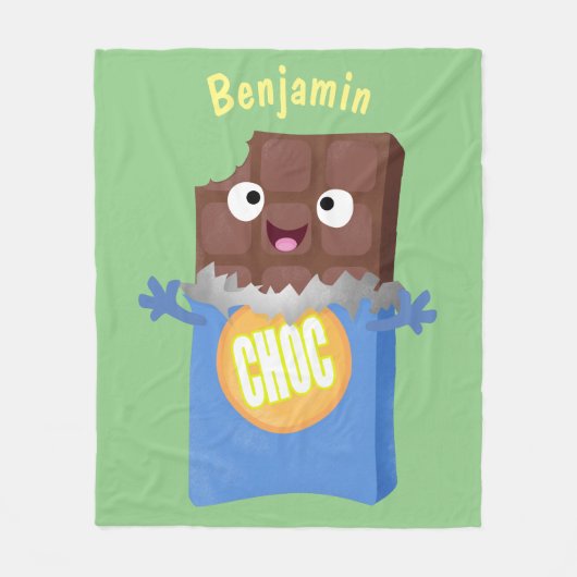かわいいハッピーチョコレートキャンディバー漫画のキャラクター フリースブランケット (正面)