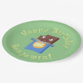 かわいいハッピーチョコレートキャンディバー漫画のキャラクター ペーパープレート (アングル)