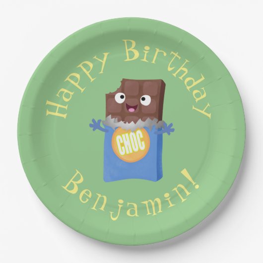 かわいいハッピーチョコレートキャンディバー漫画のキャラクター ペーパープレート (正面)