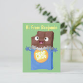 かわいいハッピーチョコレートキャンディバー漫画のキャラクター ポストカード (スタンド正面)