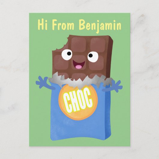 かわいいハッピーチョコレートキャンディバー漫画のキャラクター ポストカード (正面)