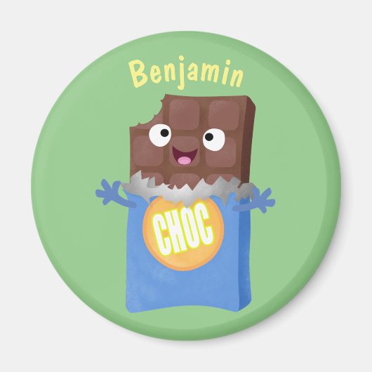 かわいいハッピーチョコレートキャンディバー漫画のキャラクター マグネット (正面)