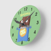 かわいいハッピーチョコレートキャンディバー漫画のキャラクター ラウンド壁時計 (傾斜)