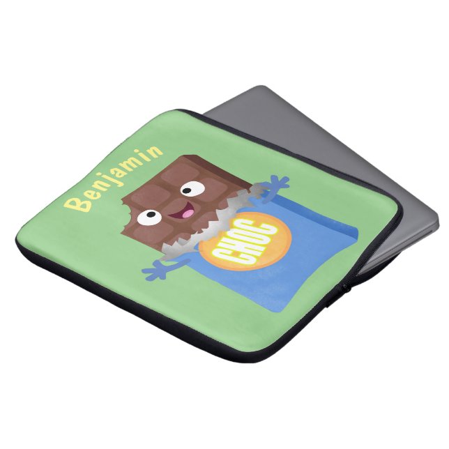 かわいいハッピーチョコレートキャンディバー漫画のキャラクター ラップトップスリーブ (正面上部)