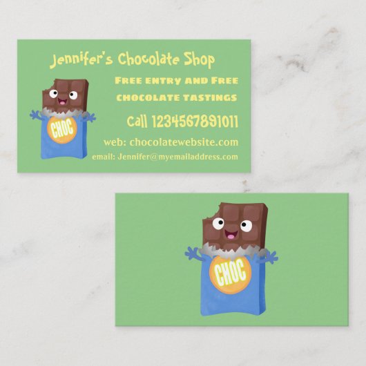 かわいいハッピーチョコレートキャンディバー漫画のキャラクター 名刺 (正面/裏面)