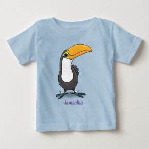 かわいいハッピートゥーカンブルーグリーン漫画イラストレーション ベビーTシャツ