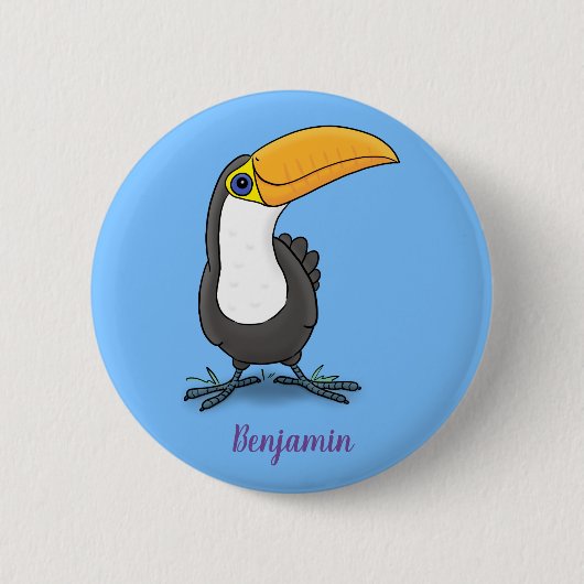 かわいいハッピートゥーカン漫画イラストレーション 缶バッジ (正面)