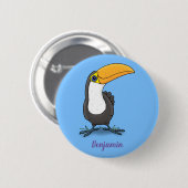 かわいいハッピートゥーカン漫画イラストレーション 缶バッジ (正面&裏面)