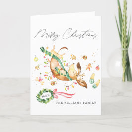 かわいいハッピードドッグダックスシュントのクリスマスライト シーズンカード