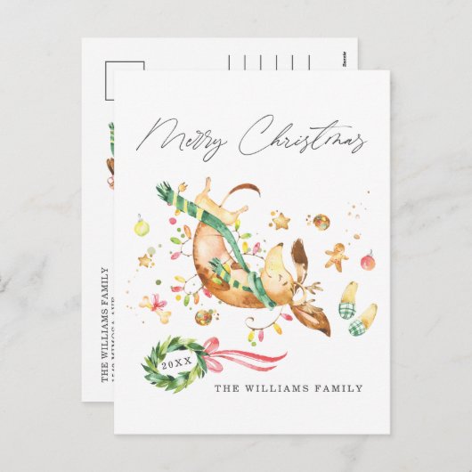 かわいいハッピードドッグダックスシュントのクリスマスライト シーズンポストカード (正面/裏面)