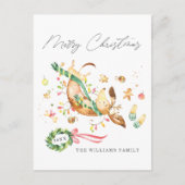 かわいいハッピードドッグダックスシュントのクリスマスライト シーズンポストカード (正面)