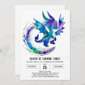 かわいいハッピードラゴン デジタル男子誕生日 招待状 (正面/裏面)