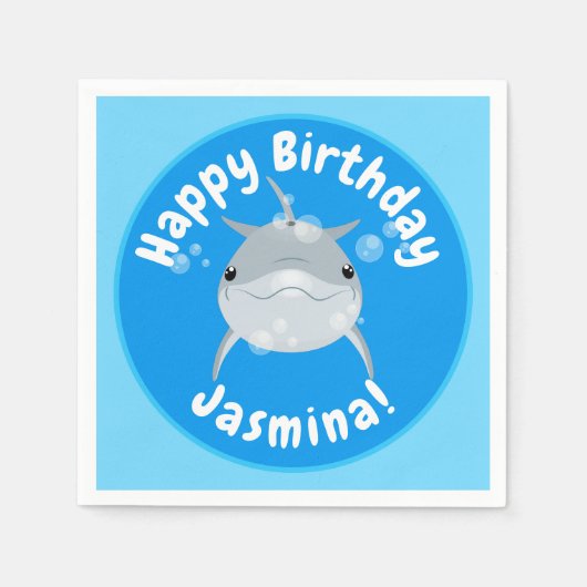 かわいいハッピードルフィンバブル漫画イラストレーション スタンダードカクテルナプキン (正面)